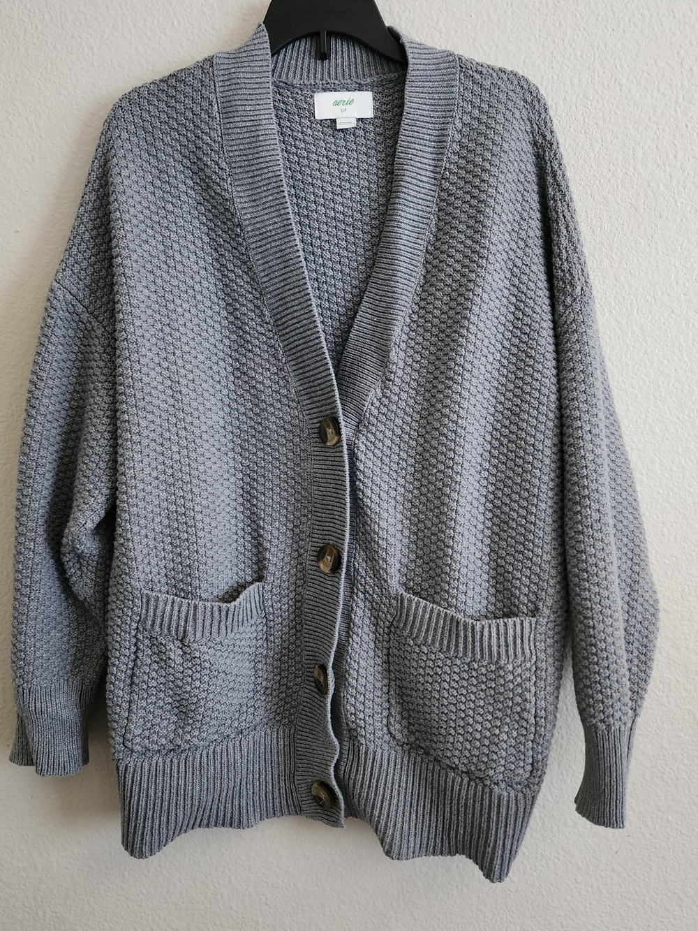 Aerie Women's Gray Chunky Knit Button-Up Cardigan